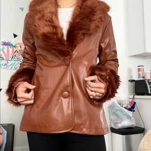 Brown Nasty Gal faux fur leather jacket size 2